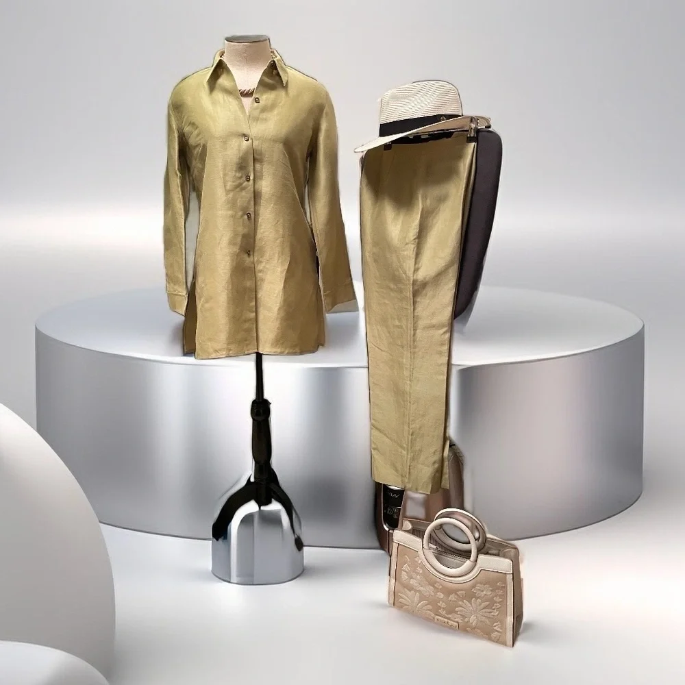 Sigrid Olsen Chartreuse Silk Linen Pantsuit Set Extra Small/4P Pristine 🌴 ✨✨ - Picture 9 of 16